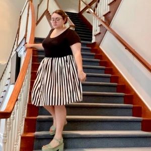 Forever 21 plus Striped Button Front Elastic Back Waist A-Line Midi Skirt